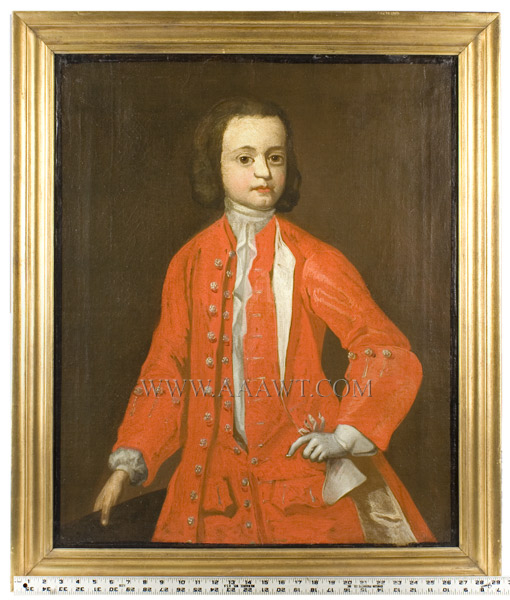Eighteenth Century Portrait, Boy in Red Coat
Anonymous, English School
Oil on canvas, original Stretcher, appropriate Perry Hoph frame, scale view